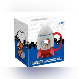 Peanuts Snoopy Rocket Ship Mug w/Lid 15oz Brand New